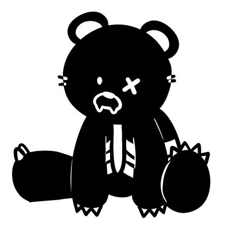 A black and white teddy bear with a ribcage, an X for one eye, and fangs. This is the logo.